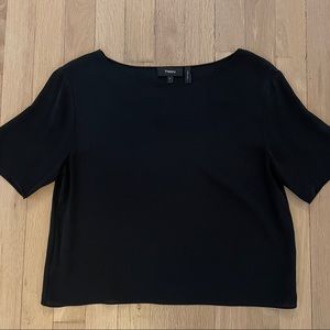Theory Woven Silk Tee Shirt, Black, Size P